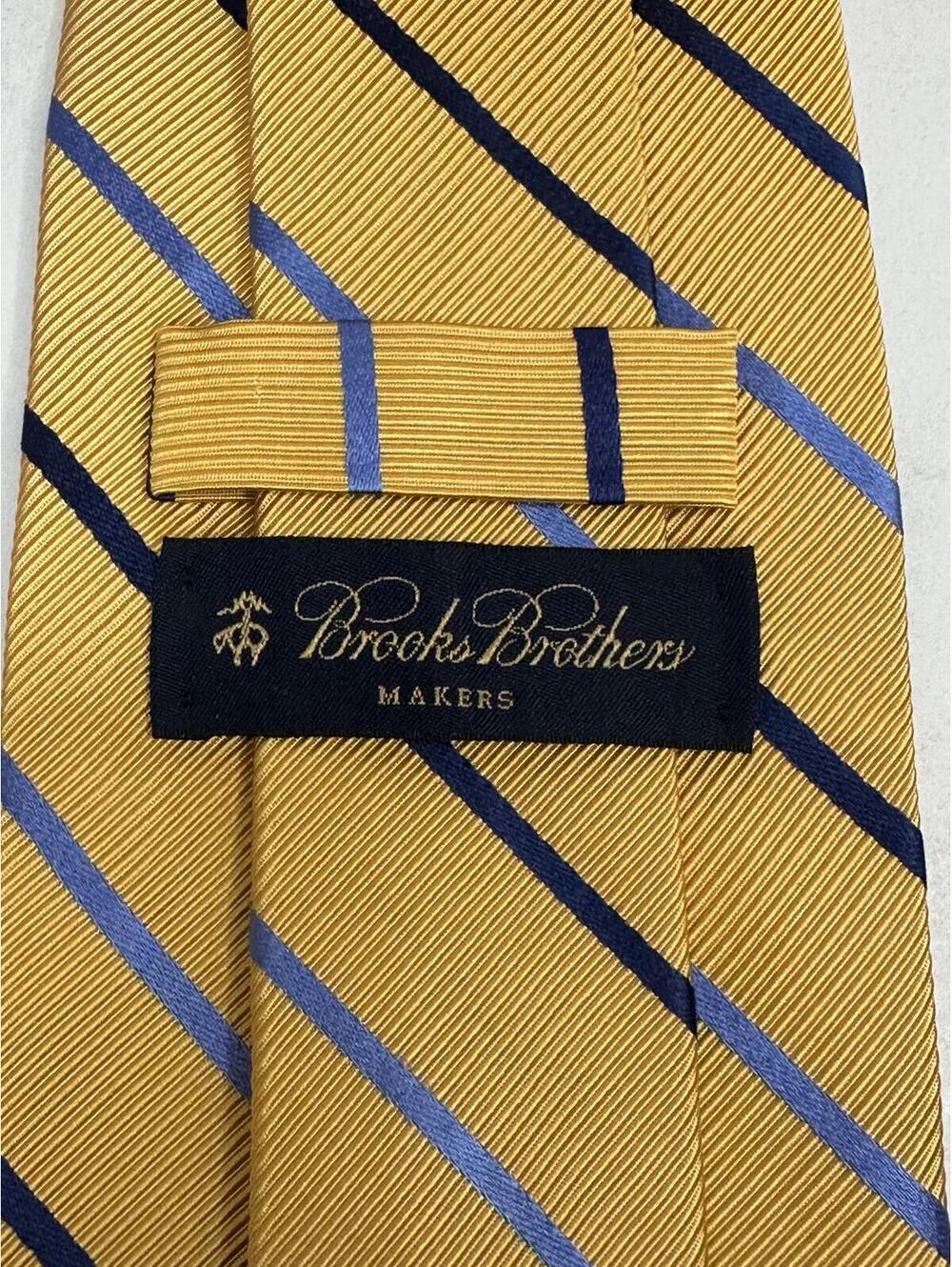 Brooks Brothers Makers yellow blue repp striped English silk-cotton blend tie - Picture 2 of 4